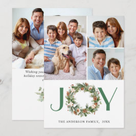 JOY 松の実と松の木のリース クリスマス 4 枚の写真