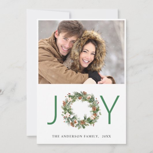 JOY 松の実と松の葉のクリスマスリース 2枚の写真 シーズンカード (正面)