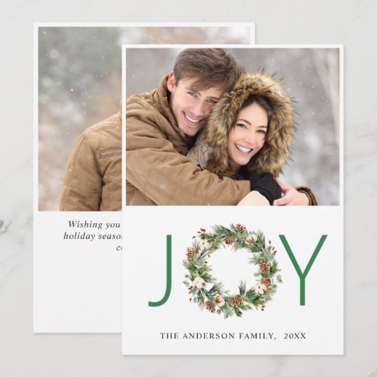 JOY 松ぼっくり 松の木のリース クリスマス 2 枚の写真 (正面/裏面)