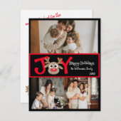 JOY 楽しい かわいい 3枚 写真 カートゥーン トナカイ 赤 黒 シーズンカード (正面/裏面)