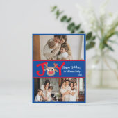 JOY 楽しい かわいい 3 枚の写真 カートゥーン トナカイ 赤 青 シーズンカード (スタンド正面)