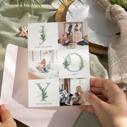 JOY 水彩花模様 フラット ホリデー カード