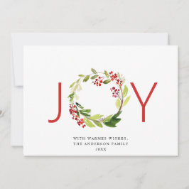 JOY 祝祭的なホリーベリーのリース クリスマスの挨拶 シーズンカード