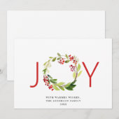 JOY 祝祭的なホリーベリーのリース クリスマスの挨拶 シーズンカード (正面/裏面)