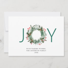 JOY 祝祭的なホリーベリーのリース クリスマスの挨拶 シーズンカード