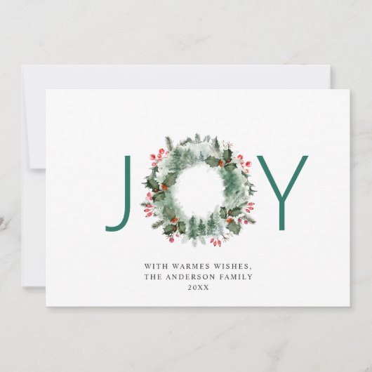 JOY 祝祭的なホリーベリーのリース クリスマスの挨拶 シーズンカード (正面)