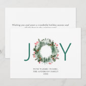 JOY 祝祭的なホリーベリーのリース クリスマスの挨拶 シーズンカード (正面/裏面)