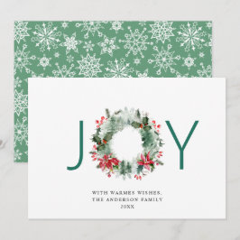 JOY 祝祭的なホリーベリーのリース クリスマスグリーティング シーズンカード