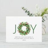 JOY 祝祭的なホリーベリーのリース クリスマスグリーティング シーズンカード (スタンド正面)