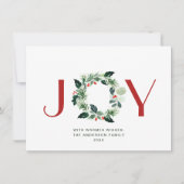 JOY 祝祭的なホリーベリーのリース クリスマスグリーティング シーズンカード (正面)