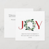 JOY 祝祭的なホリーベリーのリース クリスマスグリーティング シーズンカード (正面/裏面)