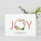 JOY 祝祭的なホリーベリーのリース クリスマスグリーティング シーズンカード (スタンド正面)