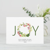 JOY 祝祭的なホリーベリーのリース クリスマスグリーティング シーズンカード (スタンド正面)
