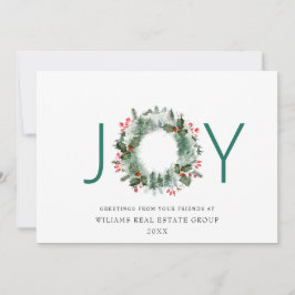 JOY 祝祭的なホリーベリーのリース クリスマスグリーティング シーズンカード