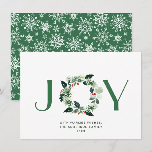 JOY 祭りのホリーベリーのリース クリスマスの挨拶 シーズンカード (正面/裏面)