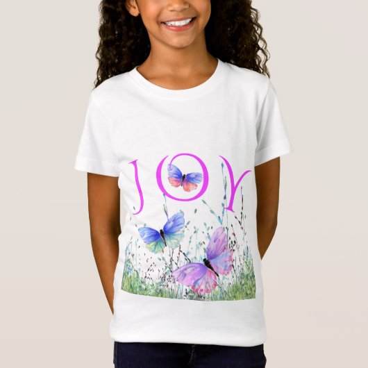 Joy – 蝶カラフルT飛んでいるシャツ – 春 Tシャツ (正面)