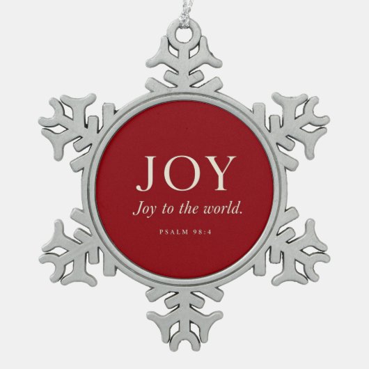 JOY | 詩篇 98:4 | クリスマスギフト スノーフレークピューターオーナメント (正面)