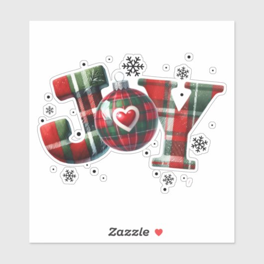 JOY – 赤と緑のクリスマスタータンチェックタイポグラフィ シール (シート)