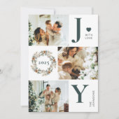 Joy 3スタイリッシュフォトコラージュ | 濃い緑のクリスマス シーズンカード (正面)