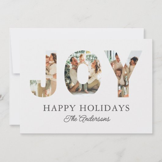 Joy 3-Photoハッピーホリデーズパーソナルメッセージファミリー シーズンカード (正面)