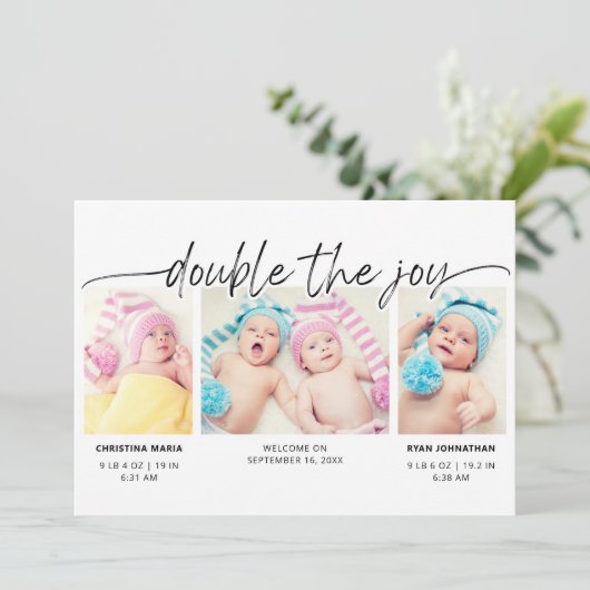 Joy 4のモダン写真を2倍にスクリプトを作成 案内状 (スタンド正面)