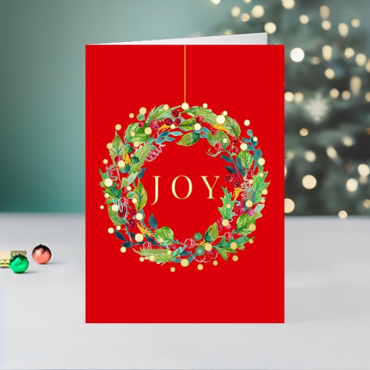 Joy Berry Wreath Vibrant Folded Foil Holiday Card 箔シーズンカード (クリスマスインサイチュ2)