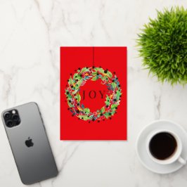 Joy Berry Wreath Vibrant Folded Foil Holiday Card 箔シーズンカード