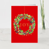 Joy Berry Wreath Vibrant Folded Foil Holiday Card 箔シーズンカード (正面)