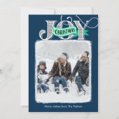 JOY Blueスクリプモダントはっきりしたシンプル写真クリスマス シーズンカード (正面)