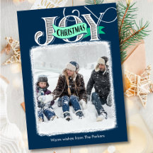 JOY Blueスクリプモダントはっきりしたシンプル写真クリスマス