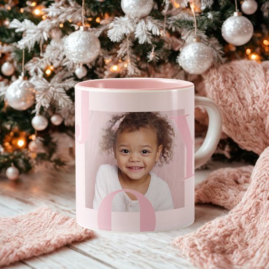 JOY Blush Pink Christmas | Personalized Photo ツートーンマグカップ