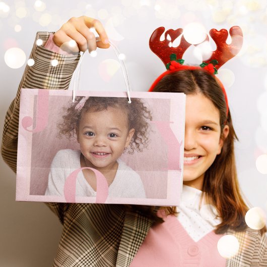 JOY Blush Pink Modern Christmas | Personalized ラージペーパーバッグ
