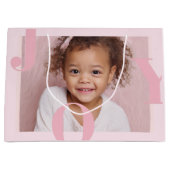 JOY Blush Pink Modern Christmas | Personalized ラージペーパーバッグ (正面)