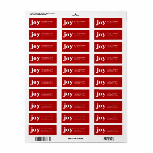 JOY Bold Typography Modern Christmas Red ラベル (フルシート)