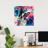 'Joy' Boston Terrier Dog Art print on paper ポスター (ホームオフィス)