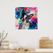 'Joy' Boston Terrier Dog Art print on paper ポスター (キッチン)