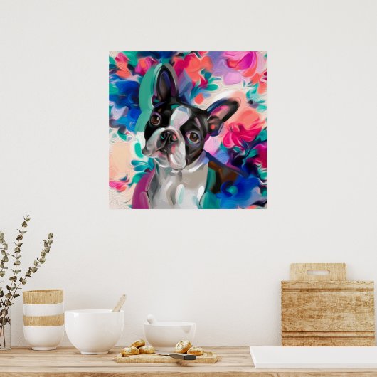'Joy' Boston Terrier Dog Art print on paper ポスター (キッチン)