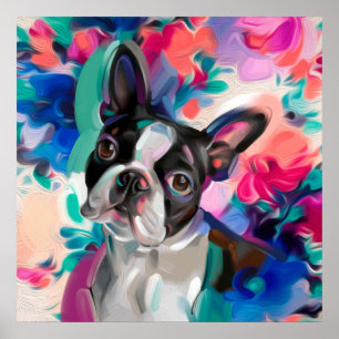 'Joy' Boston Terrier Dog Art print on paper ポスター