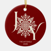 JOY Burgundyエレガントフォトクリスマスオーナメント セラミックオーナメント (正面)