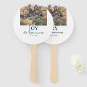 Joy christmas add family name photo holiday giftts ハンドファン (正面&裏面)