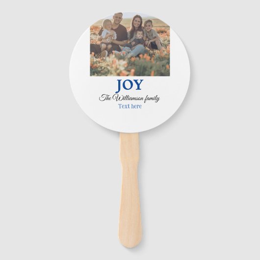 Joy christmas add family name photo holiday giftts ハンドファン (正面)