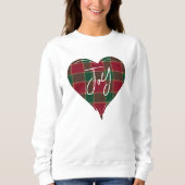 Joy Christmas Holiday Red & Green Heart Tartan スウェットシャツ (正面)