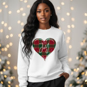 Joy Christmas Holiday Red & Green Heart Tartan スウェットシャツ
