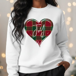 Joy Christmas Holiday Red & Green Heart Tartan スウェットシャツ