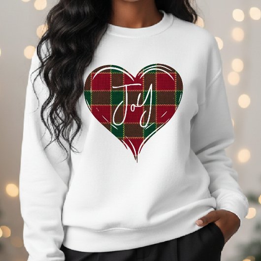 Joy Christmas Holiday Red & Green Heart Tartan スウェットシャツ