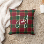 Joy Christmas Holiday Red & Green Tartan Pattern クッション (ブランケット)
