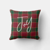 Joy Christmas Holiday Red & Green Tartan Pattern クッション (裏面)
