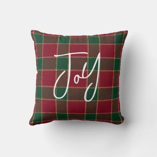 Joy Christmas Holiday Red & Green Tartan Pattern クッション (裏面)