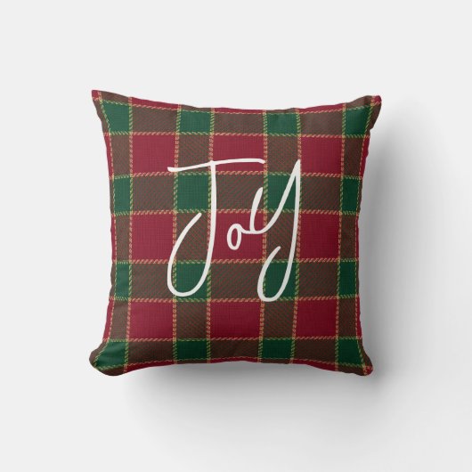 Joy Christmas Holiday Red & Green Tartan Pattern クッション (正面)