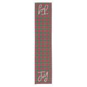 Joy Christmas Holiday Red & Green Tartan Pattern ショートテーブルランナー (正面)